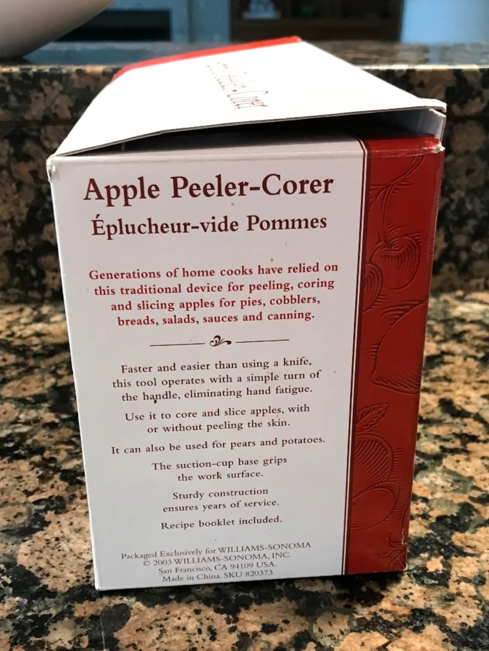 GRANDMACORE WILLIAMS SONOMA APPLE PEELER-CORER IN BOX